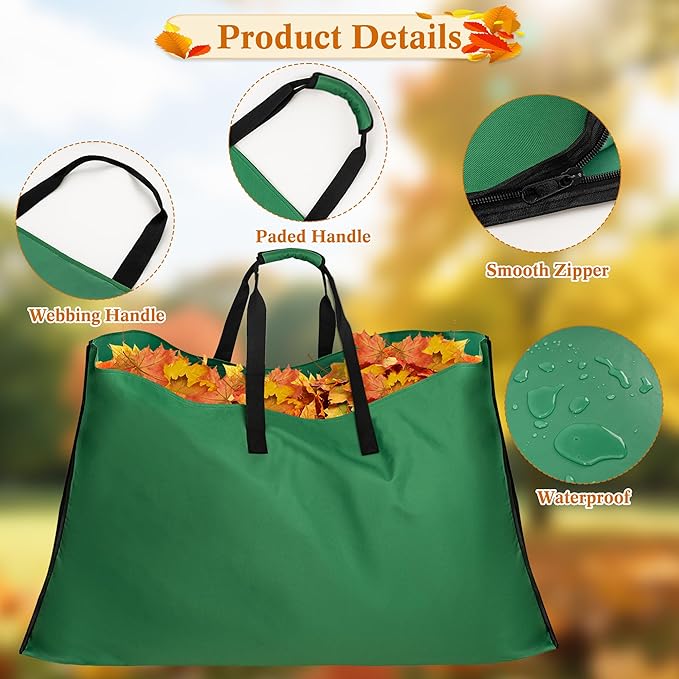 Leaf Bag for Collecting Leaves, 600D Oxford Cloth Collapsible Reusable Garden Yard Waste Tarp Container with Padded Handle 2 in 1 Leaf Collector Storage Bags Heavy Duty Leaf Tarp, 48" x 72"