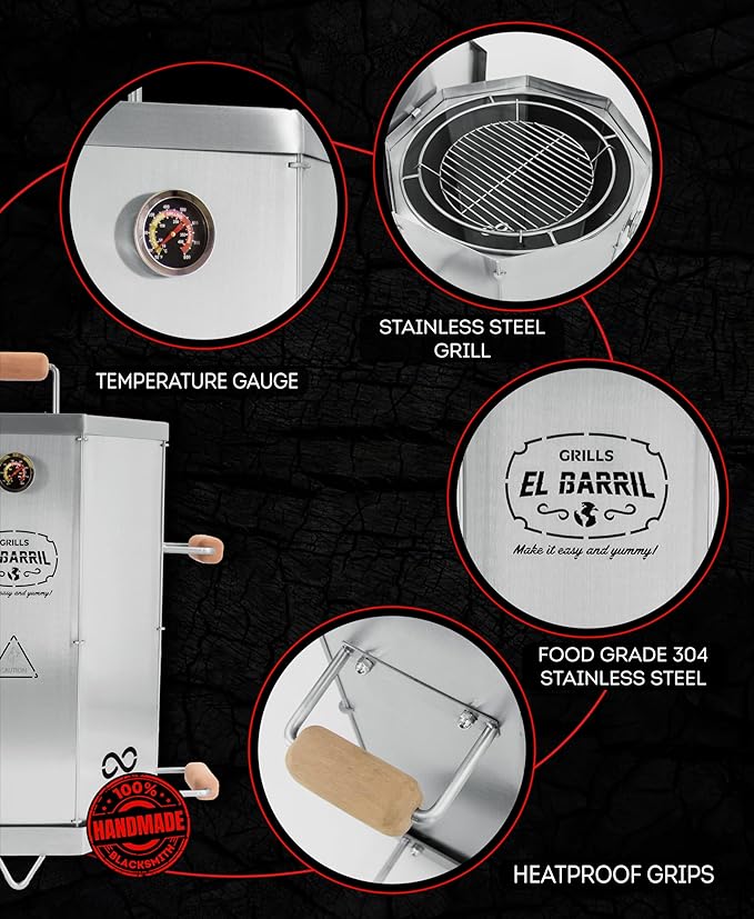 EL BARRIL 20lbs Stainless Steel Foldable Charcoal Smoker & Grill Barrel – Portable Outdoor Smokers with Grilling Accessories