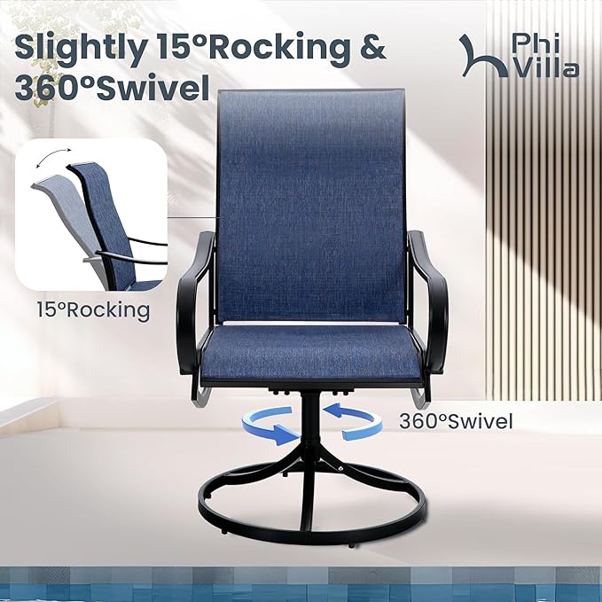 PHI VILLA 5 PCS Outdoor Patio Dining Set with Swivel Dining Chairs (Blue) and 37"x 37" Metal Steel Dining Table(1.57" Umbrella Hole), All Weather Patio Dining Furniture Set for Deck Lawn Garden