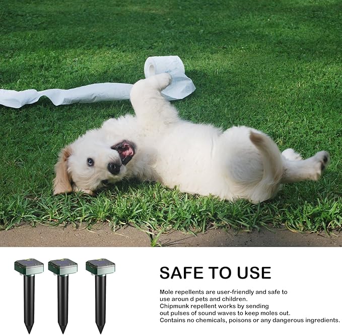 Mole Repellent 10-Pack Solar Powered, Ultrasonic Mole Repellent Outdoor, Patio, Garden, Yard, Animal Repeller Deterrent Vole Snake Gopher Chipmunk Rodent Mice, 7500sq ft Coverage