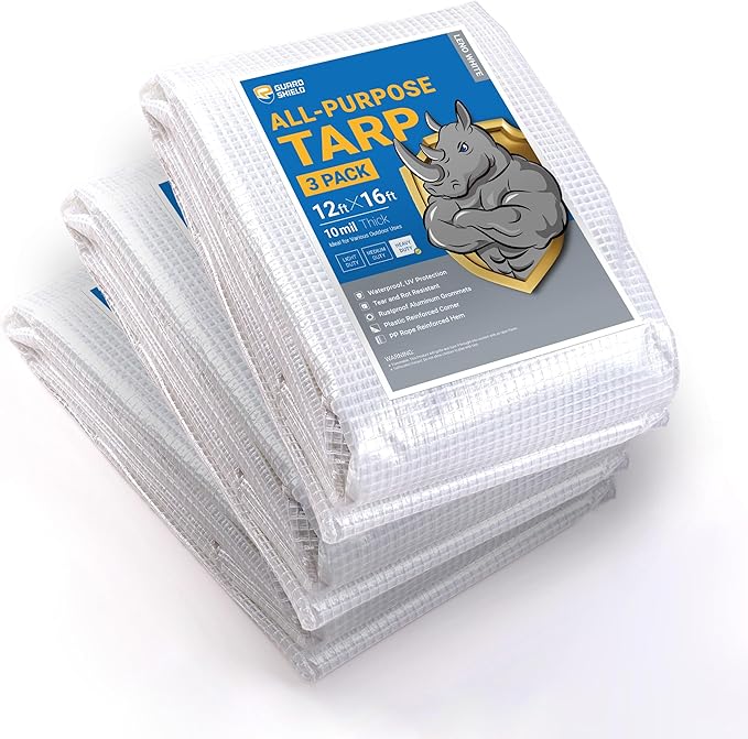 GUARD SHIELD Clear White Tarp Heavy Duty 12x16 Feet Waterproof for Greenhouse Outdoor Garden Poly Cover UV Resistant 3x3 Weave 10mil (3-Pack)