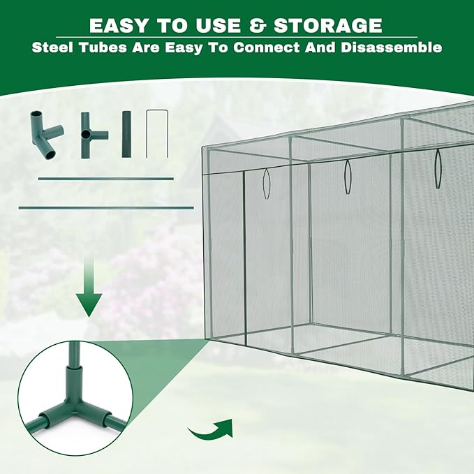 Crop Cages for Garden Plant, 11.8x3.9x6 Ft Plant Protection Netting Tent with Zippered Door, Raised Bed Cover, Garden Bed Cover with Frame, Wind-Resistant Plant Cages for Outdoor Plants