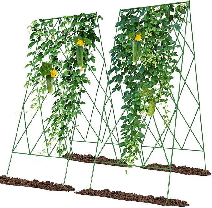 Cucumber Trellis 2 Pack, Foldable A-Frame Garden Trellis for Raised Bed Garden Grow Support with Plant Support Clips, Twist Ties, Plastic Ties, for Cucumber,Tomato, Climbing Plants and Flowers