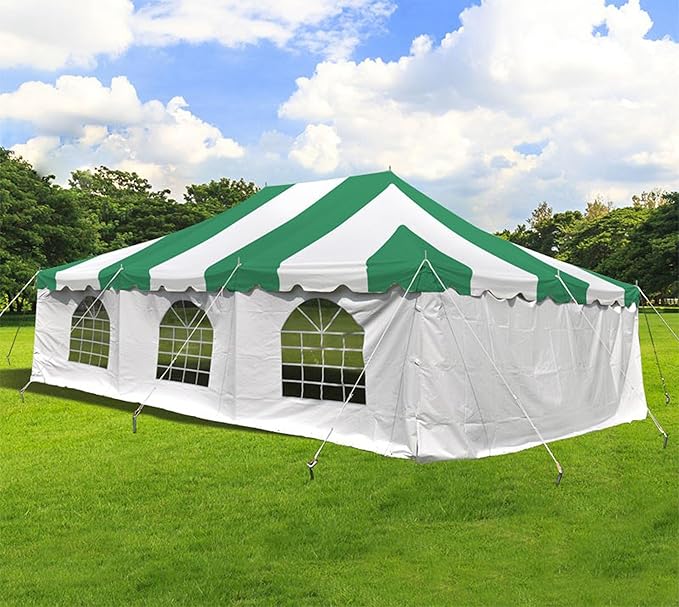 Party Tents Direct 20'x 30' Weekender Canopy Pole Tent with Sidewalls - Easy Up Canopy Tent with 120 Person Capacity - Outdoor Canopies for Parties, Weddings, and Events (Green/White)