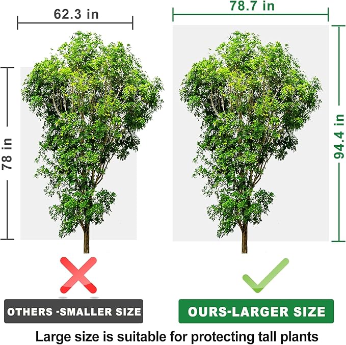 Plant Covers Freeze Protection with Zipper Drawstring, 78.7" X 94.4" Fig Tree Covers for Winter Frost Cloths for Outdoor Plants Bags, Large Shrub Trees Jacket Covers for Winter Cold Weather