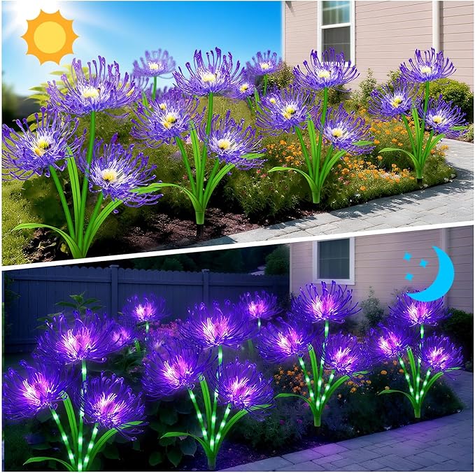 Halloween Solar Lights Outdoor – Purple Spider Lily Flowers,6 Pack 18-Head with Glowing Stems,Waterproof Solar Powered Garden Decor for Yard,Patio,Lawn,Spooky Halloween Decorations & Gifts