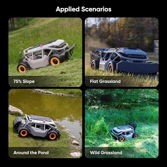 Remote Control Lawn Mower S1 4WD 56V12Ah, Multi-Functions RC Lawn Mower with 1.5-4.3 Inch Cutting Height 21 Inch Cutting Width for 75% Slope(37°) for Mowing 0.75 Acres