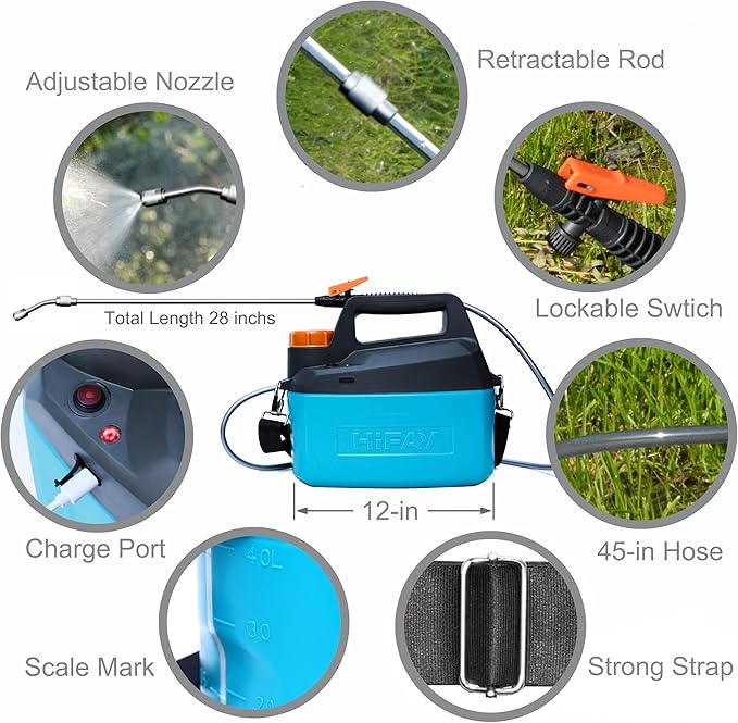 ES4 Electric Sprayer 1 Gallon Built-in 4000mAh Rechargeable Battery, Copper-Nickel Spray Nozzle Makes The Spray More Delicate, The Telescopic Spray Rod Can Reach Further