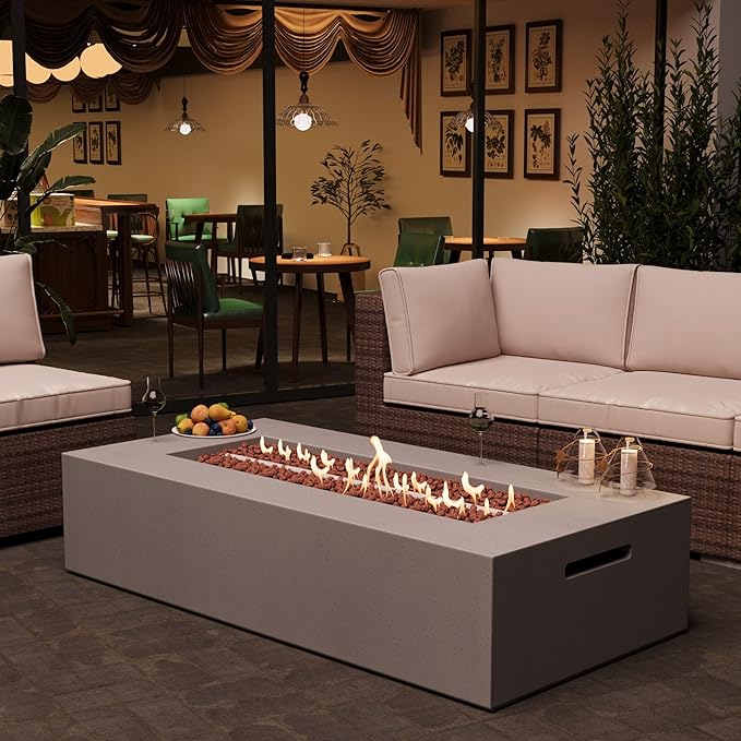 Outdoor Propane Fire Pit Table – Premium Marble-Like MgO Finish, 56-Inch Gas Fire Table for Patio, Garden & Backyard, Includes Rain Cover & Lava Rocks