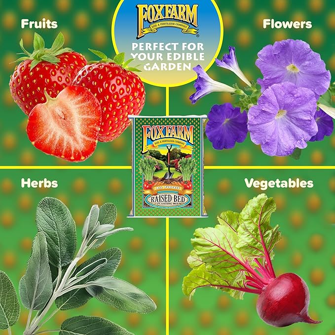 FoxFarm Raised Bed Planting Mix, 1.5cu ft - All-Purpose Garden Soil with Earthworm Castings & Oyster Shell - Ready-to-Use Blend for Vegetables, Flowers, Fruits & Herbs