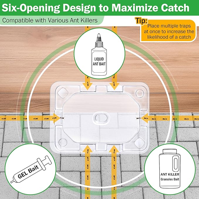 Qualirey 8 Set Ant Bait Stations Reusable (Bait NOT Included), Multi Surface Ant Killer Trap for Home, Control for Indoor and Outdoor Use, Roach Station for Common Household (Standard)