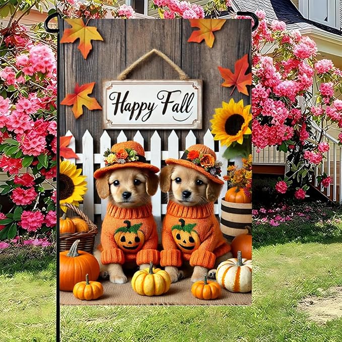 Winter Halloween Puppy Cat Pumpkin Garden Flag 12x18 Inch Double Sided Outdoor Flag