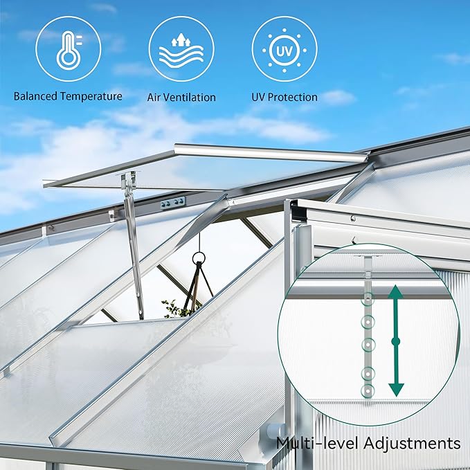 YITAHOME 12x8FT Polycarbonate Greenhouse Large Heavy Duty Green Houses Outdoor Aluminum Greenhouses with Sliding Doors Vent Window Walk-in Greenhouse for Garden Backyard, Silver