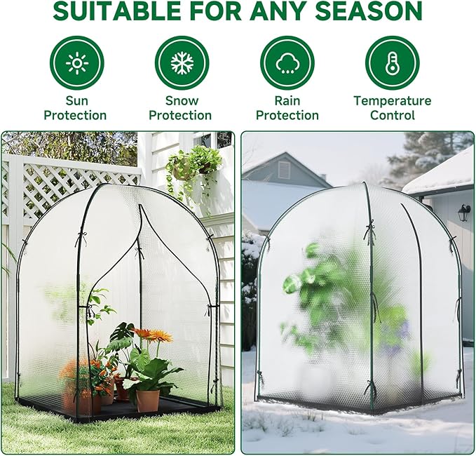 Portable Greenhouse for Outdoors, Green House Tent with Thick Bubble Film Cover, Ground Mat, Zippered Door Walk-in Mini Green House Kit for Outside, 47.2x47.2x71 Inch