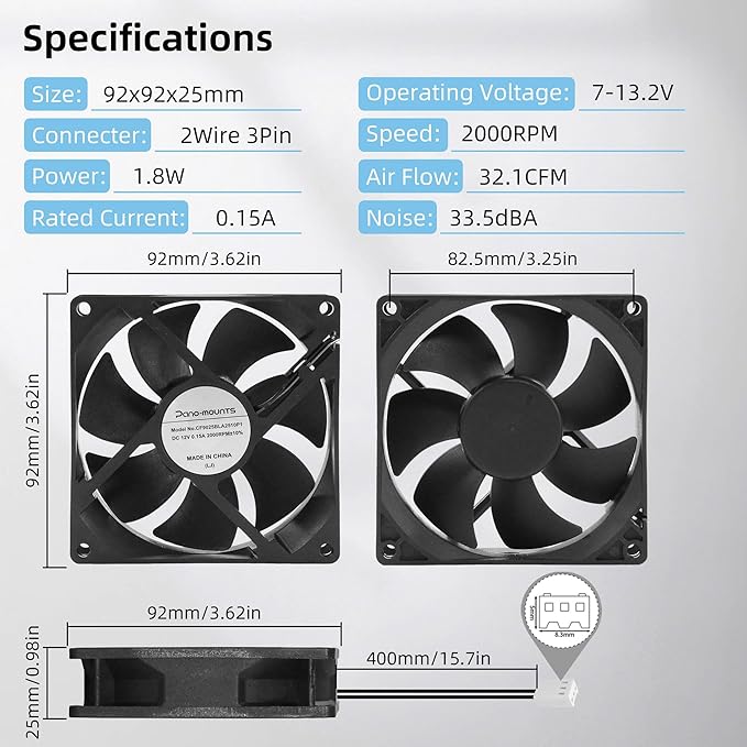 92mm 3.62" USB Cooling Fan 2000RPM with Flexible Gooseneck Holder and 5V to 12V USB Cable for Grow Tent, Desk, Camping, DIY Ventilation Cooling Project