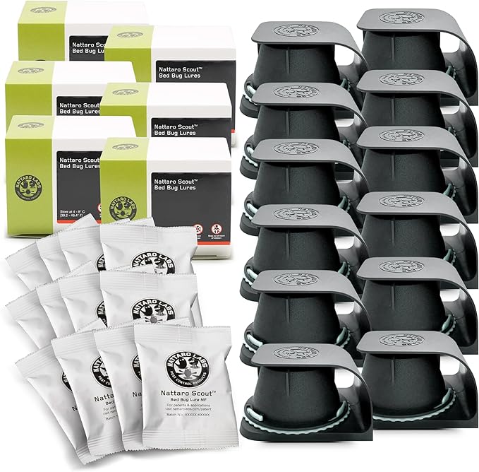 Scout Bed Bug Detection Trap – Non-Toxic Early Monitoring Solution with Patented Pheromone Technology, Includes 12 Bed Bug Detection Traps, Replaceable Lures and User Guide