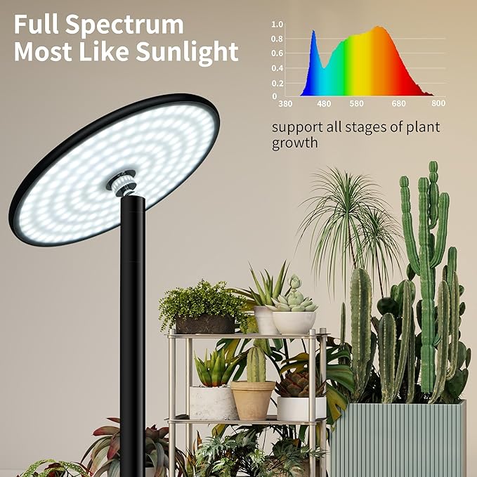 chiphy Grow Lights, 85" Full Spectrum Plant Light for Indoor Plants, 4/8/12H Timer, 60W Grow Lamp, 10 Dimmable Brightness, Height Adjustable, Remote Control, Ideal for Large Tall Plants