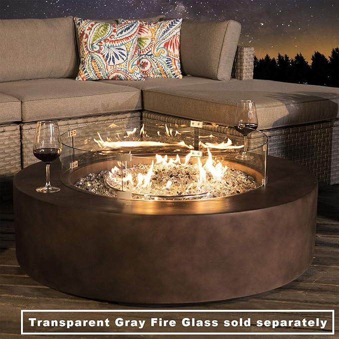 COSIEST Outdoor Propane Fire Pit Coffee Table w Bronze 42 inch Round Base Patio Heater, CSA Certified, 50,000 BTU Stainless Steel Burner, Wind Guard, Tank Outside, Free Lava Rocks, Waterproof Cover
