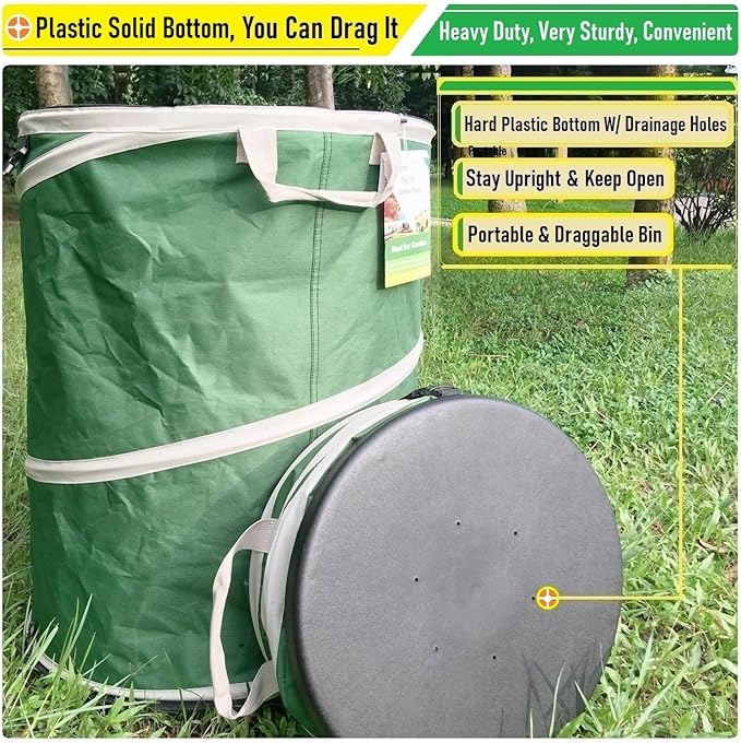 24 Gallon and 46 Gallon Collapsible Trash Can Solid Bottom for Yard Waste Bag,Garden Debris Bag,Pop-Up Trash Can,Recycling Bin,RV Camping Waste Bin,Laundry Hamper,Lawn Grass,Yard Weeds Bags,Leaf Bags
