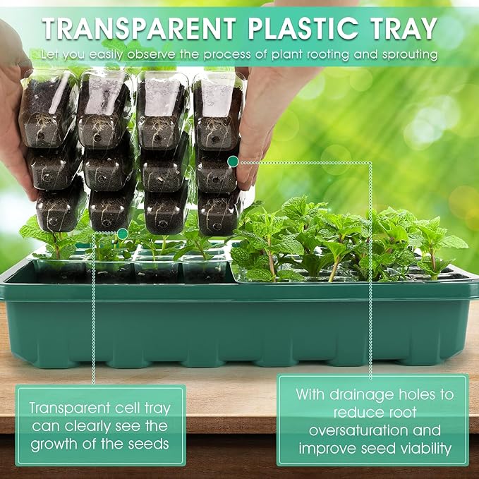 Seed Starter Tray with Grow Light, 96-Cell Seed Starter Kit, Seedling Starter Trays with Humidity Domes, Automatic Timer, Adjustable Light Indoor Gardening Plant Germination Trays