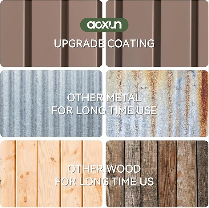 Aoxun 10 x 12FT Outdoor Storage Shed with Double Hinged Large Door Utility Garden Shed with Lockable Door & Sloped Roof Metal Sheds Outdoor Storage for Garden, Backyard, Patio and Backyard, Brown