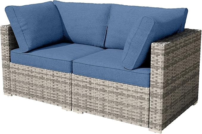 HOOOWOOO Patio Sectional Furniture Set,2 Piece Couch Set with 2 Matching Corner Chairs(Denime Blue)