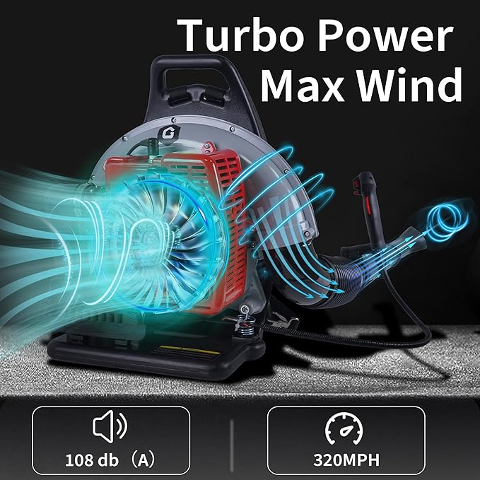 66CC Backpack Blower, 4-HP 2-Cycle Gas Leaf Blower with 880 CFM & 320 MPH, Backpack Leaf Blower, Powerful Clearing Performance for Wet Leaf & Debris Clean & Snow Removal