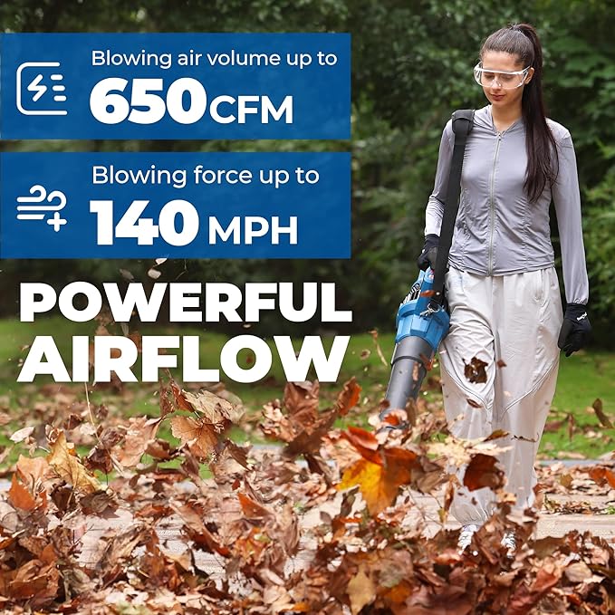 Dong Cheng 650 CFM Brushless Cordless Leaf Blower, 40V Battery Powered Blower with 2 * 4.0Ah Batteries & Charger, High-Efficiency Blower for Sidewalks, Driveways, Town Care, Blowing Leaves and Snow