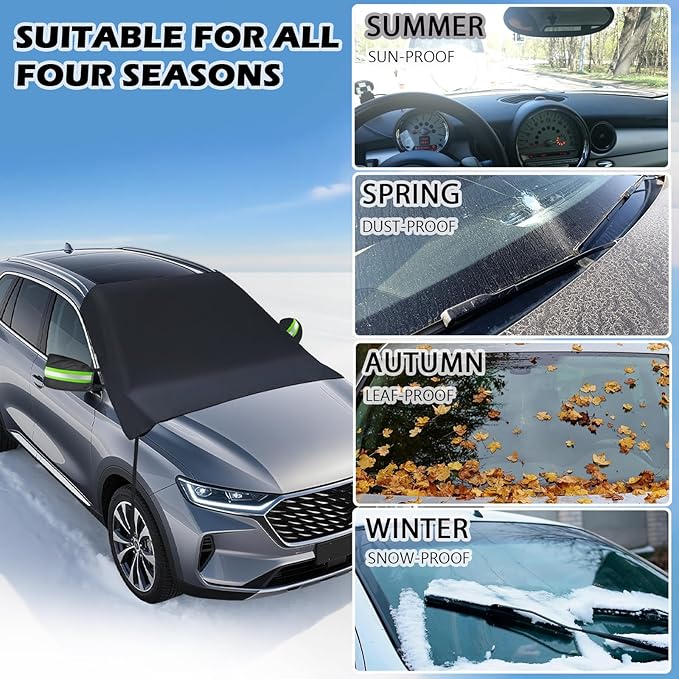 Windshield Cover for Ice and Snow - 600D Oxford Fabric Car Windshield Snow Cover Heavy Duty, Magnetic Car Anti-Snow Cover for Most Sedan Truck SUV Van and MPV, Winter Cars Accessories (70 x 50 Inch)