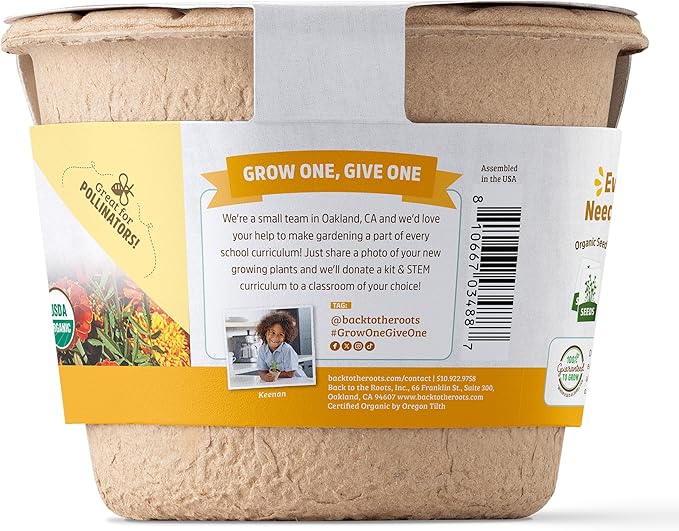 Back to the Roots Organic Marigold Flower Grow Kit with Plantable Starting Pot Soil and Seeds