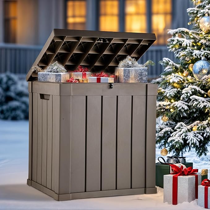 YITAHOME Deck Box, 51 Gallon Weatherproof Outdoor Storage Container for Patio Cushions, Pool Supplies, Garden Tools, Lockable Lid and Side Handles, Light Brown