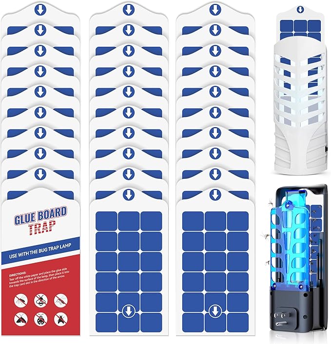 Qualirey 30 Pack Flying Insect Trap Refill Compatible with VEYOFLY Fly Trap LAMP Refill-VF02, Glue Board Bug Catcher, Replacement Sticky Glue Cards for Indoor Mosquito Gnat Fly & Other Bugs (Enhance)