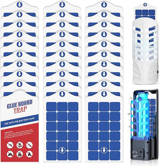 Qualirey 30 Pack Flying Insect Trap Refill Compatible with VEYOFLY Fly Trap LAMP Refill-VF02, Glue Board Bug Catcher, Replacement Sticky Glue Cards for Indoor Mosquito Gnat Fly & Other Bugs (Enhance)