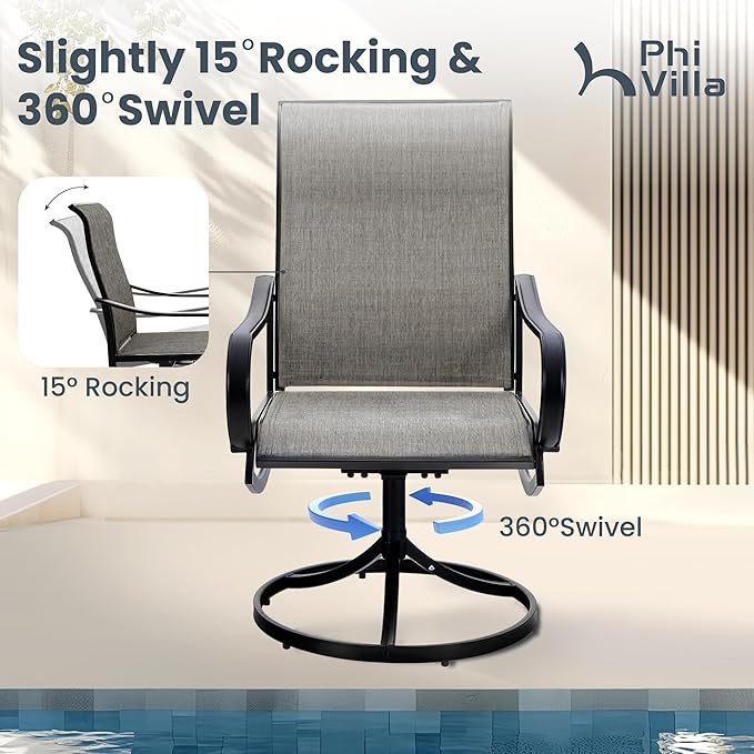 PHI VILLA Patio Dining Set for 6 Person, Outdoor Table and Chairs Furniture Dining Set with 6 Outdoor Swivel Dining Chairs and 1 Large Metal Table, Patio Set for Lawn Garden Deck