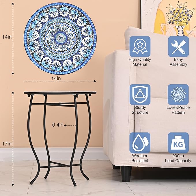 Metal Outdoor Side Table,14" Diameter Round Plant Stand for Flower Pots Vase Home Decor, Weather Resistant Patio Accent Table Plant Stand for Indoor Outdoor Use, Easy Assemble