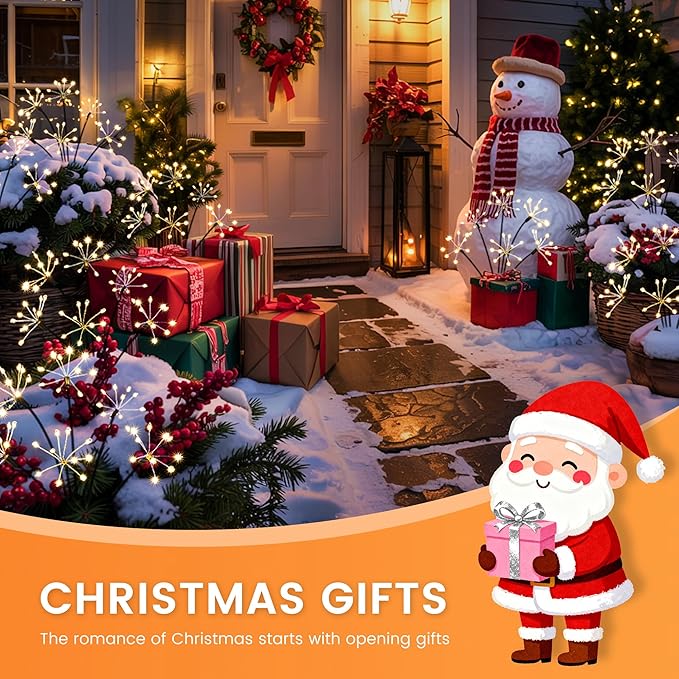 Solar Christmas Lights Outdoor, Solar Garden Decor, Outdoor Christmas Decorations, Gardening Supplies, Solar Powered Lights Waterproof for Yard Patio, Fairy Decor Firwork(2 Pack)