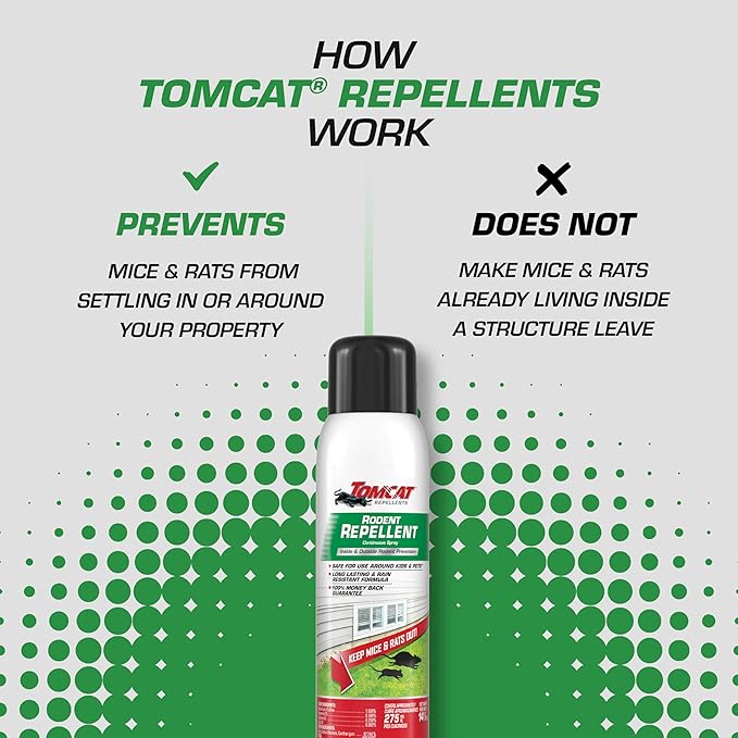Tomcat Rodent Repellent for Indoor and Outdoor Mouse and Rat Prevention, Continuous Spray, 14 oz.