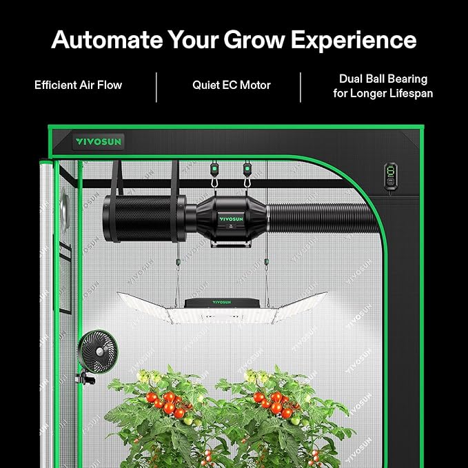 VIVOSUN Smart Air Filtration T4 Kit 4", AeroZesh T4 Inline Duct Fan with E12 Speed Controller, Carbon Filter & 8' Ducting, Cooling & Ventilation System for Grow Tents, Indoor Gardening, Hydroponics