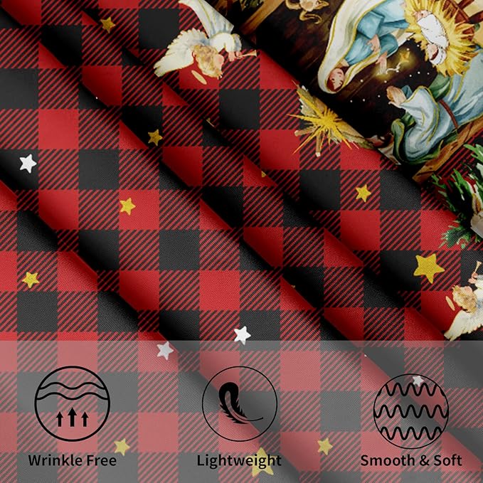 Giwawa Xmas Round Tablecloth 60 Inch, Farmhouse Vintage Red Buffalo Plaid Reusable Washable Polyester Table Cover for Party Picnic Dinner Indoor Outdoor Winter Holiday Decor