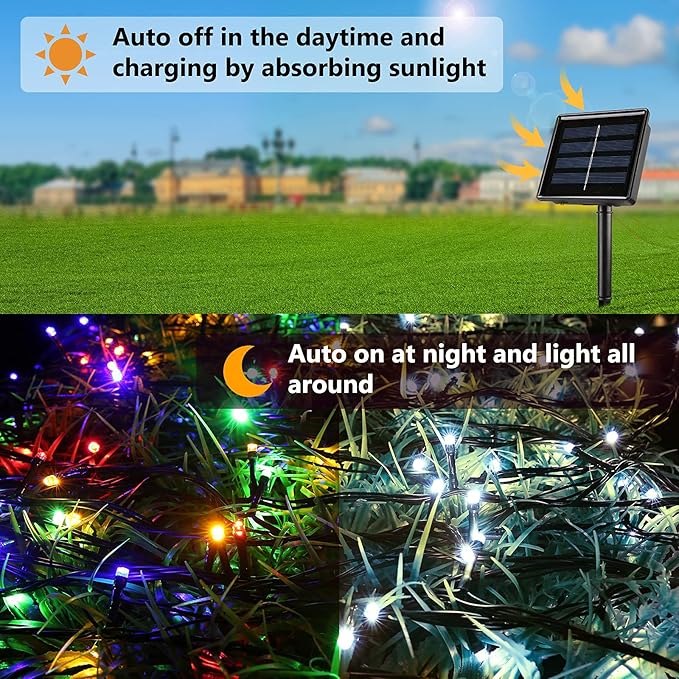 Joomer Color Changing Christmas Lights, 2 Pack Total 144FT 400 LED 12 Modes Solar String Lights Waterproof Twinkle Fairy Lights for Garden Yard Patio Christmas Decoration (White to Multicolor)