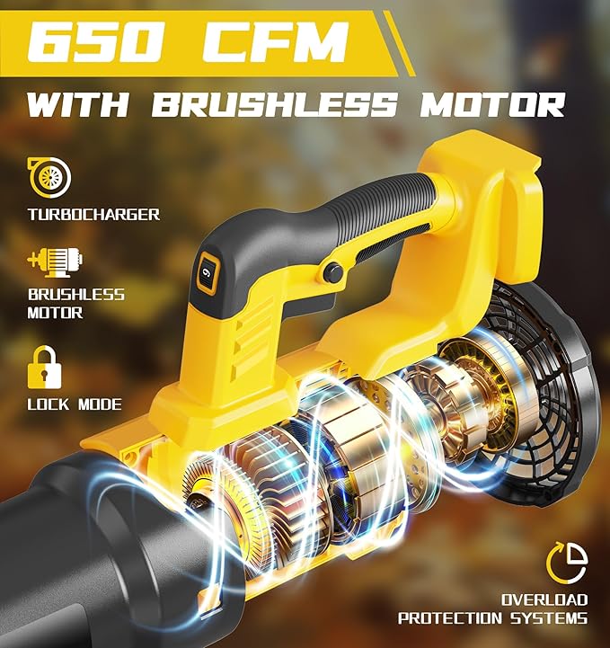 Cordless Leaf Blower Fit for Dewalt, 650 CFM Electric Leaf Blower, with Brushless Motor Built-in Protection Device, Variable Speed, Turbo Mode, for Driveway Lawn Care, Yard, Snow(NO Battery)