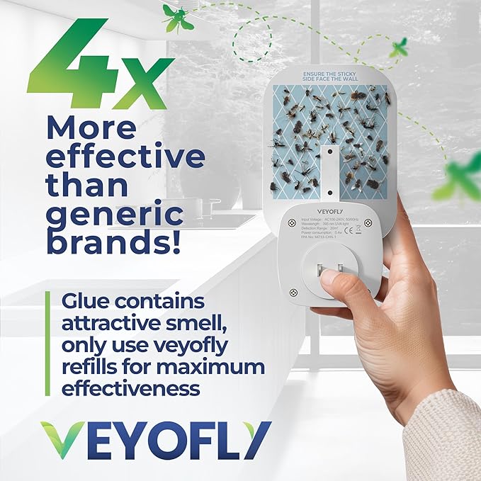 VEYOFLY (Starter Kit) Fly Catcher Indoor, Fly Trap, (2 Device + 6 Refills) Fruit Fly Traps for Indoors, Gnat Traps for House Indoor, Bug Killer, Fly Trap, Plug in Light Flying Insect Trap