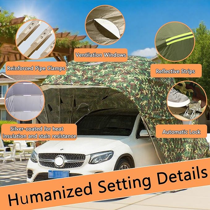 Car Port Portable Storage Shed Carport Canopy Carports Metal Carport Round Style Outdoor Storage Shed Lockable for Automotive Use Anti-Snow Waterproof(Gray)