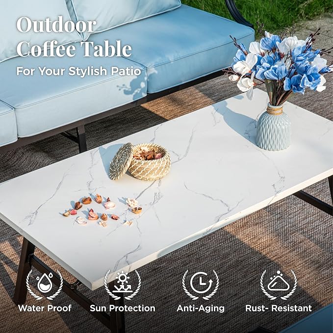 Patio Furniture Set 4 pcs, Outdoor Patio Furniture, 3-Seat Sofa, 2 Rocking Chairs, Metal Coffee Table and 5.75" Extra Thick Cushion, Patio Conversation Set for Garden Backyard Deck,Blue