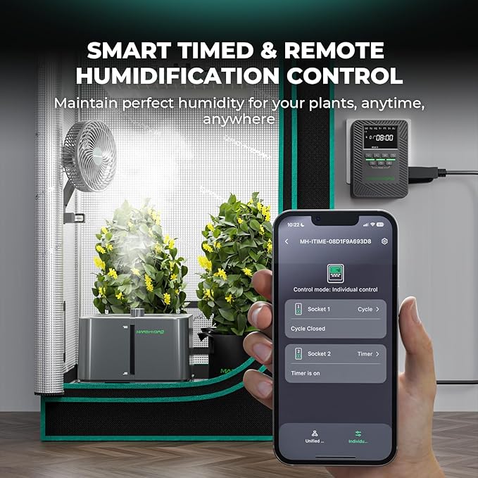 MARS HYDRO Plant Humidifier 5L,with Adjustable Humidity,Timer Function,Ultrasonic Precise and Silent Operation,No-Leak Seal for Grow Tent,Indoor Planting,Greenhouse,Bedroom