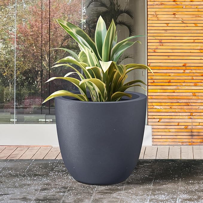 Kante 18 Inch Dia Round Concrete Planter, Indoor Outdoor Large Plant Pot with Drainage Hole and Rubber Plug for Home Patio Garden, Charcoal