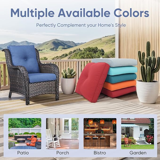 9-Piece Outdoor Patio Cushion Set - Fade & Water Resistant with Removable Olefin Cover, 22x24x4 Inch Memory Foam Cushions for Wicker Sectional Sofa – Blue/Buckle