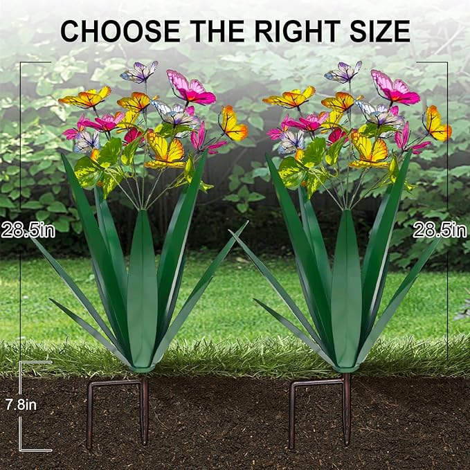 TOMBABY Garden Outdoor Butterfly Enlarge Thickened Wind Resistant Metal Agave Garden Art Metal Plant Country Sculpture Statue Decorations Ornaments Artificial Waterproof Butterflies(Green 3pcs)