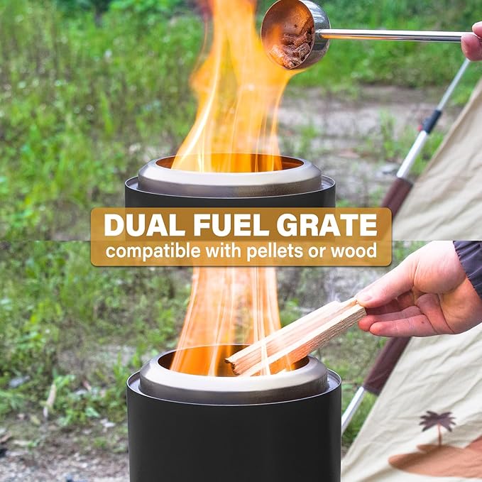 HGD Small Tabletop Fire Pit, Smokeless Table Top Firepit Outdoor, Portable Mini Stove with Carry Bag for Camping Backyard Patio Garden Picnic, Fueled by Pellets or Wood, Stainless Steel, Black