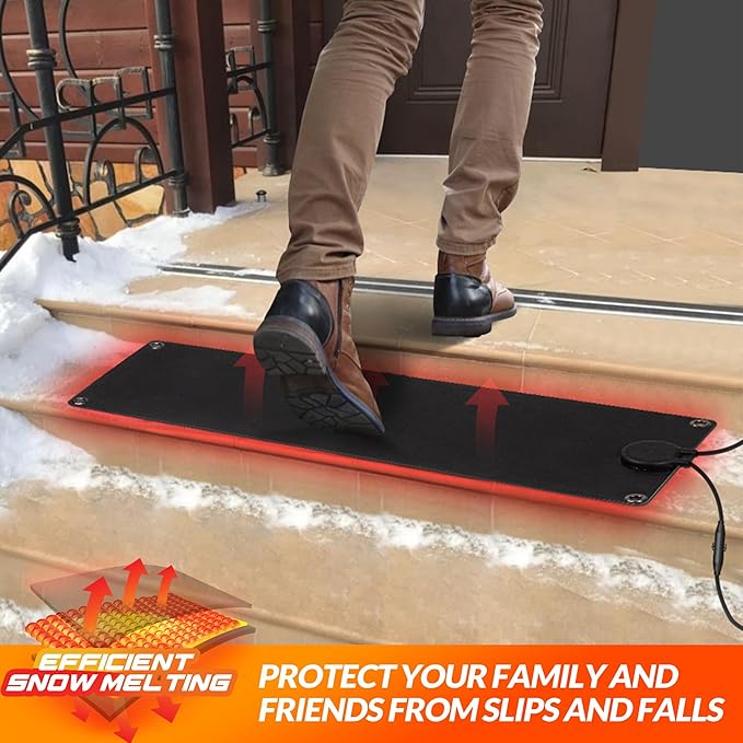 Walensee Snow Melting Mats for Stairs, 10" x 30" Graphene Heated Outdoor Mats with Plug, No-Slip Rubber Snow Heating Mats, 3 in/h Speed, Ice Melts Pads for Winter Sidewalks, Steps, Decks Snow Removal